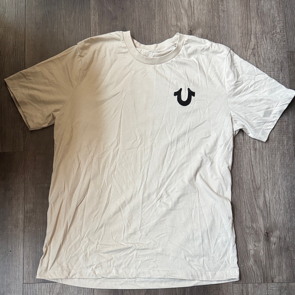 True Religion Men's Beige T-Shirt with Logo
